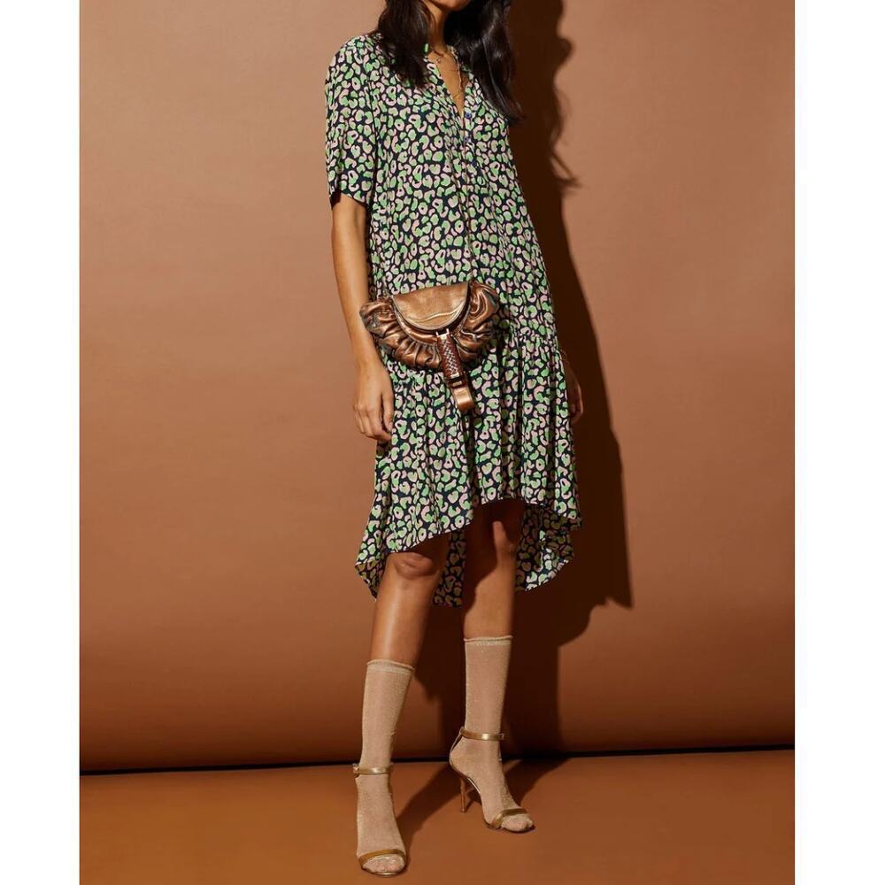Tucker NYC Silk Drop Waist Laura Dress Animal Print Pockets Size Small